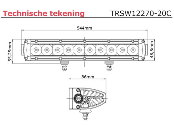 LED bar | 100 watt | 9960 lumen | 9-30v | 40cm. kabel | Deutsch connector | TRSW12270-20C--TRSW12270-20C-3