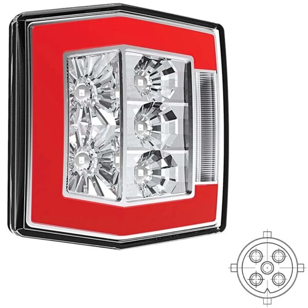 LED compact achterlicht met kentekenverlichting | 12-36v | 5-PIN | V10C4-730B5-FT-120 T LED BAJONET-V10C4-730B5