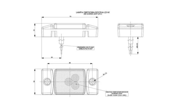 LED markeringslicht rood | 12-24v | 50cm. kabel | MV-4140A-LD 141-MV-4140A-2