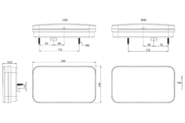 Links | LED achterlicht met kentekenlicht | 12-24v | 7-functies 6-PIN bajonet | VC-4511B6-FT-370 L TB LED BAJONET 6PIN-VC-4511B6-7