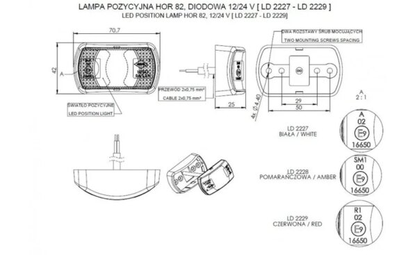 LED markeringslicht neon wit compact | 12-24v | 50cm. kabel | MV-3390W-LD 2227-MV-3390W-4