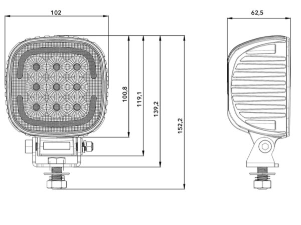 LED Quad werklamp incl positielicht 9-36v - 5220lm - 45W | 581445-581445-581445-5