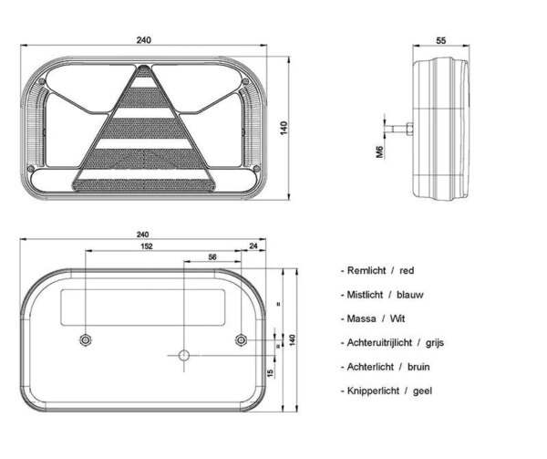 Rechts | LED achterlicht zonder kentekenlicht | 12-36v | 7-PIN AMP connector | V10C6-532B7-FT-170 P NT LED AMP 7PIN-V10C6-532B7-2