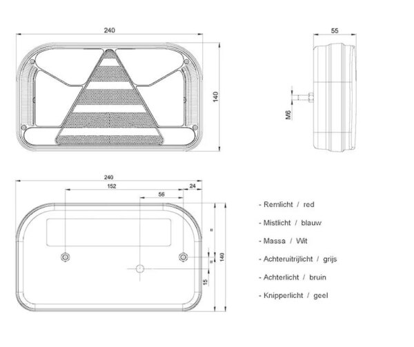 Links | LED achterlicht zonder kentekenlicht | 12-36v | 100cm. kabel | V10C6-531-FT-170 L NT LED-V10C6-531-5