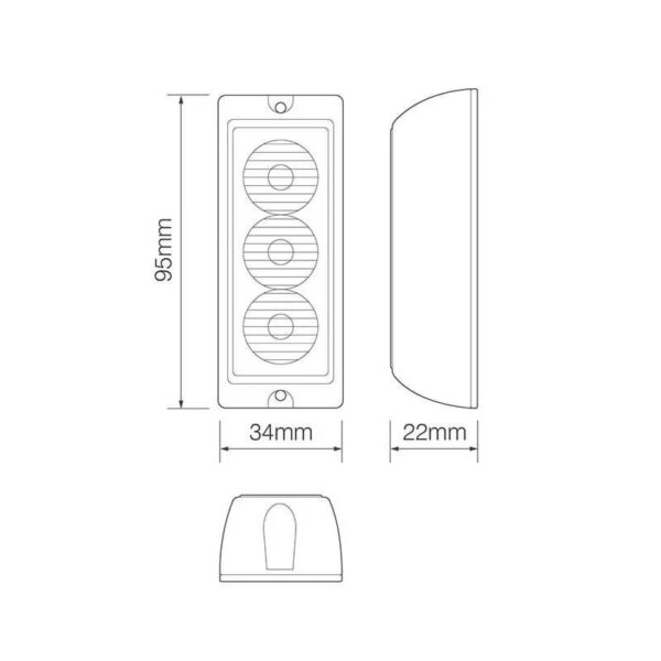 LED flitser | 3 LED's | Amber | 10v - 30v | LED3DVA-LED3DVA-LED3DVA-3