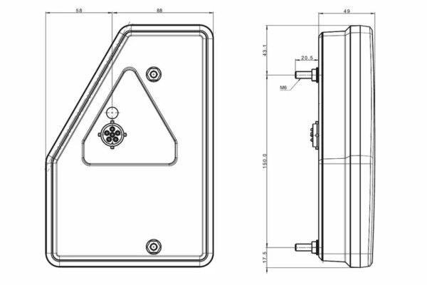 Links | LED achterlicht | driehoek model | 12v | 5-functie | 5-PIN | VC-3301B5-FT-277 L LED BAJONET 5PIN-VC-3301B5-7