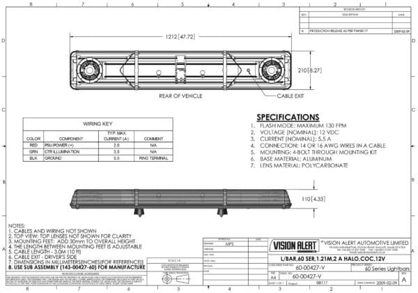 60 serie | R65 LED flitsbalk amber | 12v | 2 LED | 1212mm. | 60-00427-V - Afbeelding 2
