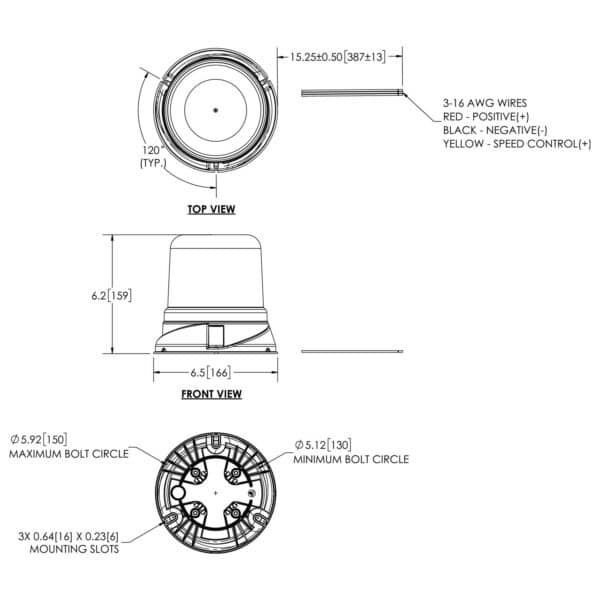 ROTOLED |LED zwaailamp R65 | 7660 Series | amber | 12-24v | 3-bouts | 7660A - Afbeelding 2