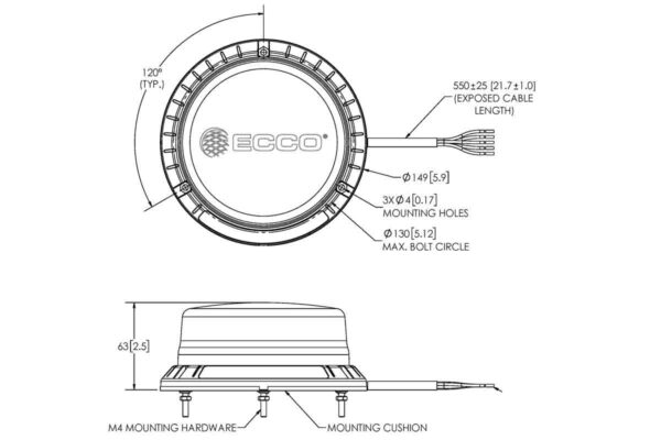 LED R65 Zwaailamp 12-24v Amber-transparant-CISPR-IP69K-3-Bouts | EB5102CA - Afbeelding 2