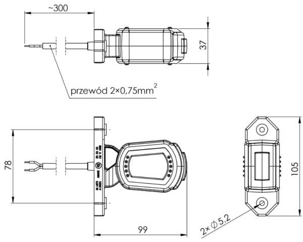LED breedtelamp links rood-wit-amber 12-24v 50cm kabel | MB-2701RWA - Afbeelding 7