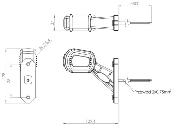 LED Breedtelamp rechts rood-wit-amber 12-24v 50cm kabel | MB-2732RWA - Afbeelding 9