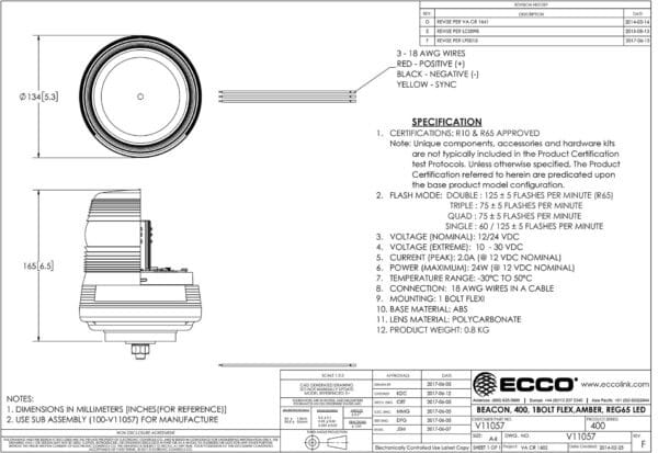 LED Zwaailamp | amber | 12-24v | R65 | 1-bouts flexi 400-serie | V11057 - Afbeelding 2